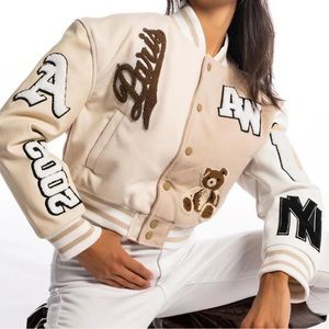 WORN ONCE Beige Varsity Jacket